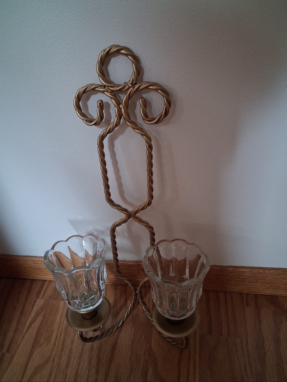 Home Interiors Homco Eternal Twist Vintage Brass Double Wall Sconce Votive Cups